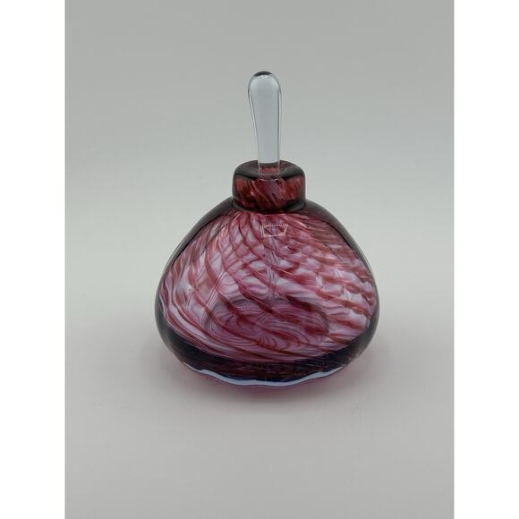 Vintage CMG signed 1994 Pink/Red Swirl Hand Blown Glass Perfume Bottle 3.75" - Picture 2 of 9